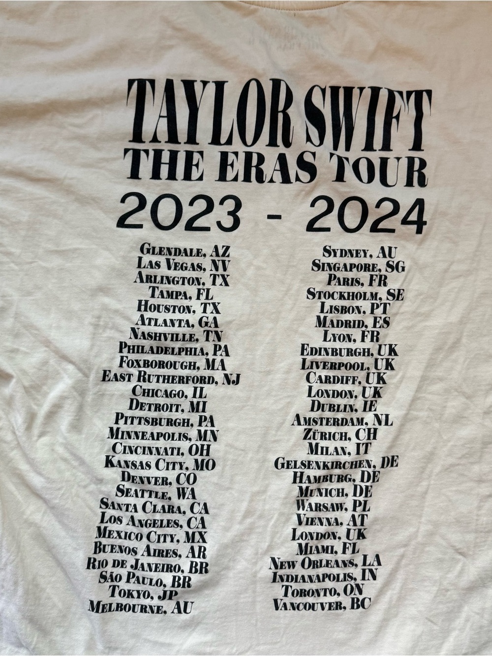 Taylor Swift The Eras Tour 2023-2024 T-Shirt Cream Size XL Swiftie Concert - Picture 4 of 7